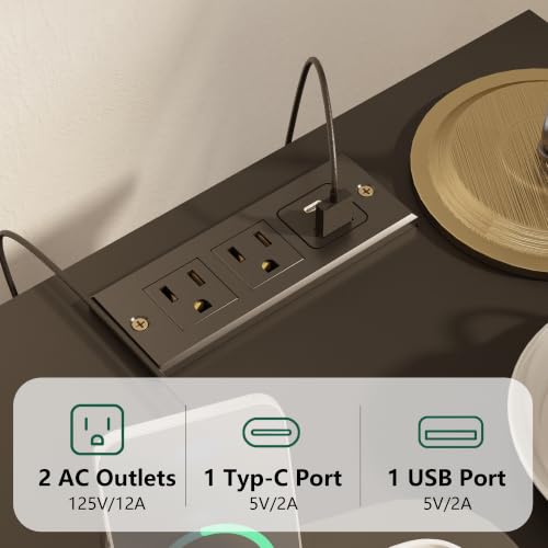 Image of Black Nightstand with Outlet,Storage Drawer and Open Wood Shelf,Wood Legs | Mid-Century Modern Bedside Table for Bedroom and Small Spaces,Easy Assembly Solid Wood Legs