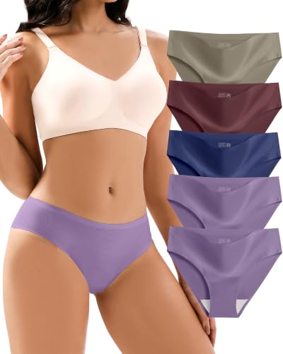 Jaywan Women's Seamless Bikini Cheeky Panties 5 Pack No Show Underwear, Breathable Stretchy Fabric Multi-Color for Everyday - image 1