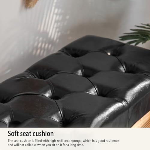 Banc de rangement en bois noble et assise capitonnée au design rétro intemporel - 5