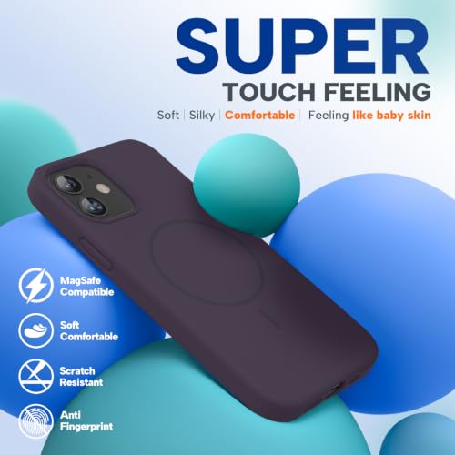 Image of Miracase Magnetic for iPhone 12 Case /iPhone 12 Pro Case, [Soft Anti-Scratch Microfiber Lining], Compatible with MagSafe, Liquid Silicone Shockproof Drop Protection Phone Case for 12 /12 Pro,Dark Purple