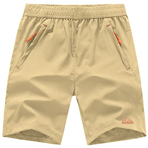 Tbmpoy Men's Hiking Running Shorts With Pockets Athletic Outdoor Sports Gym Running Short Zipper Pockets Light Khaki L #TOP6