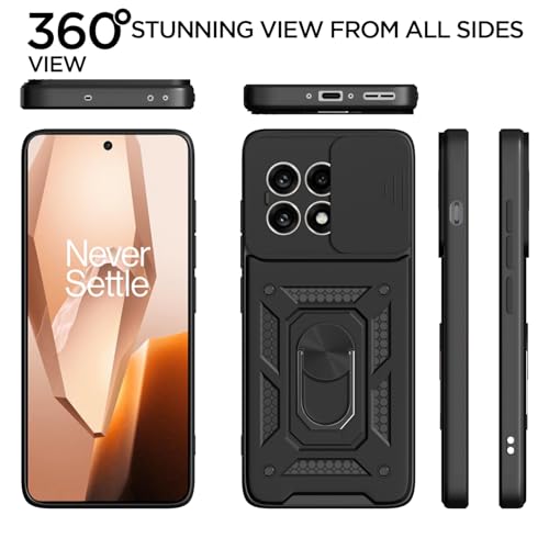 Image of Amazon Basics TPU Back Cover for OnePlus 13R 5G|360 Protection Case|Sliding Camera Sheild Cover & Ring Holder Stand Back Cover|D10 Tough Armor Bumper Case (Black)