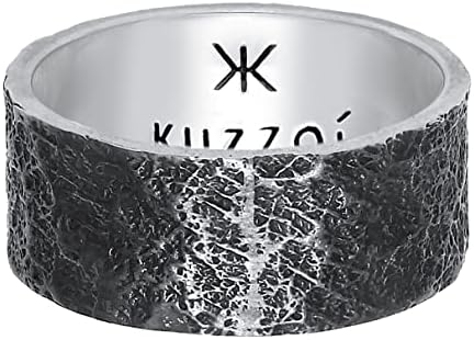 Kuzzoi Herenring in hamerslag-design, massieve bandring 10 mm breed in 925 sterling zilver, gehamerde geoxideerde zilveren ring, ring voor mannen in ringmaat 60 – 66, 0604992820, 60, Sterling zilver