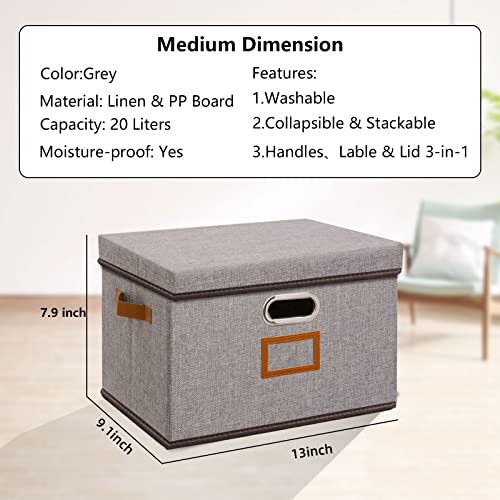 Outbros 6-Pack Large Collapsible Storage Bins With Lids, Foldable Fabric Storage Boxes Organizer Containers Baskets Cube With Label Window, For Home Bedroom Office, 13*9*7.9In Gray #TOP6