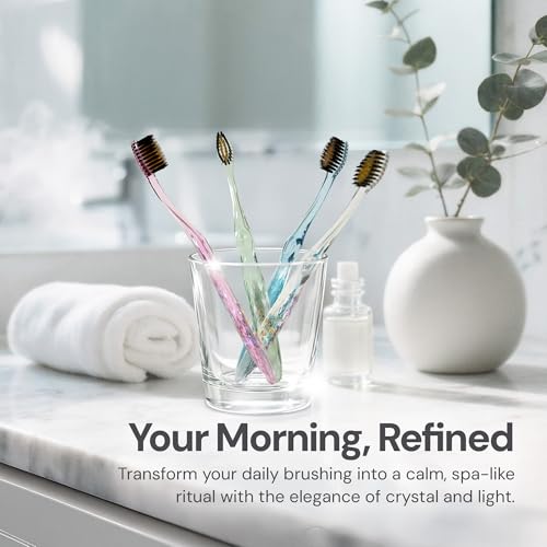 Image of Nano-b Manual Toothbrush Set for Adults with Sensitive Gums, Gold & Charcoal Soft /Medium Bristles, Travel Cases, Blue, Pink, Green, Crystal, 12-Pack
