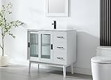 LUCKWIND 36' Bathroom Vanity with Sink Combo Set, Bathroom Cabinet with Sliding Doors, includes Wooden Legs, Three Drawers, glass doors, (Mirror Not Include), White