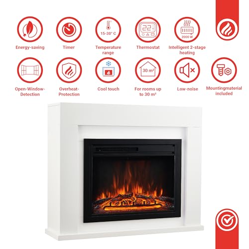 KAMINIO Electric Fireplace MATTI - Freestanding Fireplace with Heater, 3D Flame Effect, LED ambient light, Remote Control - White - Image 6