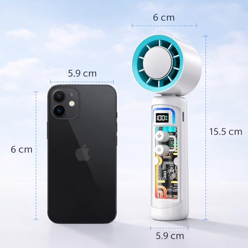 Image of One94Store Mini Handheld Turbo Fan Blue, 3000mAh Rechargeable Battery, Up to 6 Hours Runtime, 5 Speed & 2 Cooling Modes, Digital Display, Type-C Fast Charging for Travel, Office & Outdoor