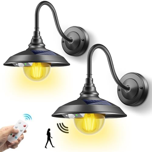 Illuminate Your Space: 5 Solar Powered Outdoor Sconces You’ll Love 5 SIEDiNLAR Solar Barn Light Outdoor 3 Modes 2 Lighting, Aluminum Vintage Farmhouse Gooseneck Wall Light Waterproof with Remote & Motion Sensor for Barn Garage Shed Porch Chicken Coop Black (2 Pack)