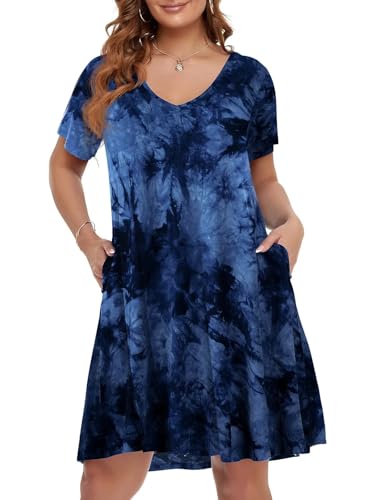 Image of BELAROI Women Casual Summer Dresses Loose Tshirt Beach Sundress V Neck Plus Size Swing Tunic Pockets