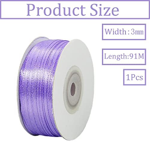 3mm Light Purple Ribbon for Gift Wrapping,91m Fabric Thick Satin Ribbon Purple Bow for Gift Wrapping,Ribbons for Balloons,Crafting,Hair,Bouquets,Wedding - Image 2
