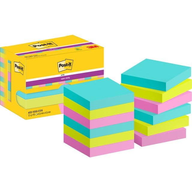 Post-it Super Sticky Haftnotizen, 47,6 x 47,6 mm, mehrfarbig, 2 Stück