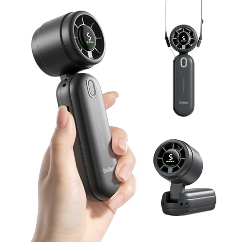 Diveblues iTurbo Ventilador portátil de mano de alta velocidad, pantalla LED, batería recargable de 2000 mAh, 5 intensidades de viento, hasta 6 horas, mini ventilador para viajes, exteriores, regalo
