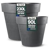 Kreher XXL Pflanztopf/Pflanzkübel rund mit 79 cm / 58 cm Durchmesser, ausstattet mit Rollen! Der Eye-Catcher für Garten, Terrasse, Restaurants & Gewerbe! (Anthrazit, XL+XXL)