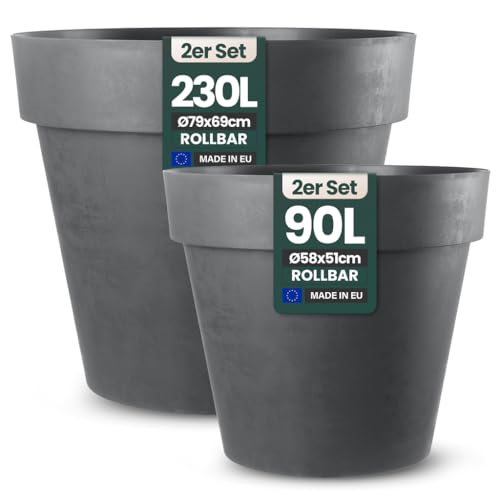 Kreher XXL Pflanztopf/Pflanzkübel rund mit 79 cm / 58 cm Durchmesser, ausstattet mit Rollen! Der Eye-Catcher für Garten, Terrasse, Restaurants & Gewerbe! (Anthrazit, XL+XXL)