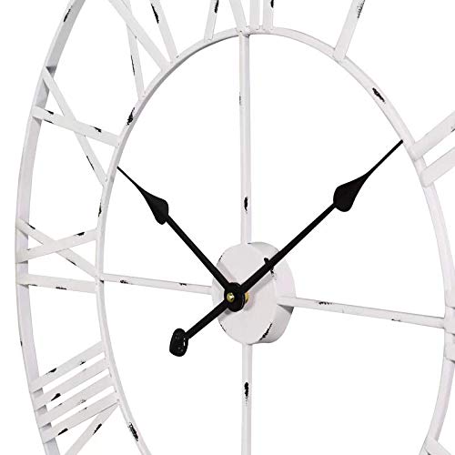 Wall Decor Clocks, European Vintage Clock with Large Roman Numerals, Indoor Silent Battery Operated Metal Clock for Home, Living Room, Kitchen & Den - 18 Inch, White
