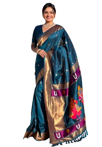 Image of SGF11 Women's Kanjivaram Paithani Silk Saree With Unstitched Blouse Piece