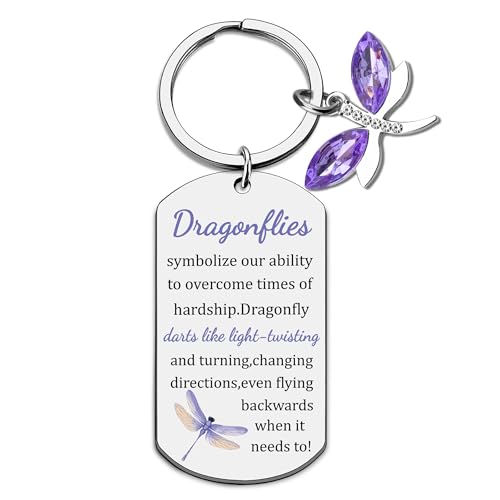 LKBVUG Women Inspirational Dragonfly Gifts for Women Sister Best Friends Daughter Coworker Motivational Gift for Woman Purple Dragonfly Ornament Jewelry Keychain Bag Charm