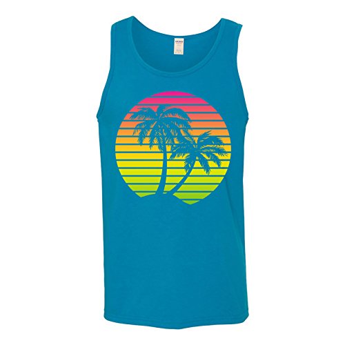 UGP Campus Apparel Palm Trees Sunset - Summer Vacation Tropical Beach Tank Top - Medium - Sapphire