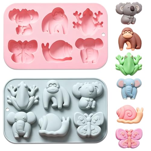2PCS Silicone Animal Mold,6-Cavity 3D Silicone Baking Molds Chocolate Molds