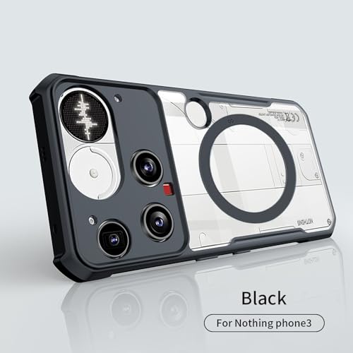 Image of for Nothing Phone 3 Magnetic Case [Compatible with Magsafe] Soft TPU Bumper + Acrylic Back Military Grade Airbags Shookproof Drop Protection [1 Tempered Film],Magnetic Black