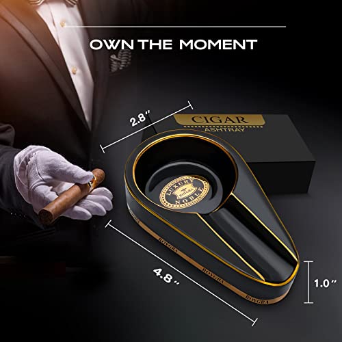 Roygra Cigar Ashtray, Handmade Gilt Ceramic Cigar Ashtray, Outdoor Cigar Accessories (Black) #TOP1