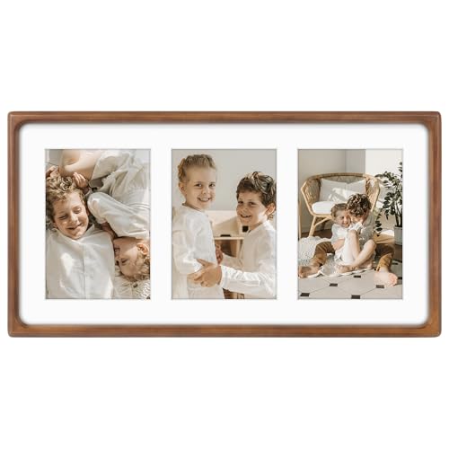 Golden State Art 5x7 Collage Picture Frame - Solid Wood with Real Glass - Multi Picture Frame for (3) 5x7 Photos or One 9x18 Print - Rounded Corner Design - Collage Wall Decor - Brown