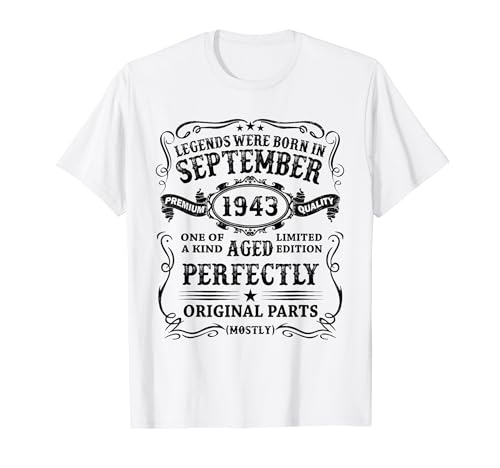 Las Leyendas Nacen Septiembre 1943 Regalo 81 Años Cumpleaños Camiseta