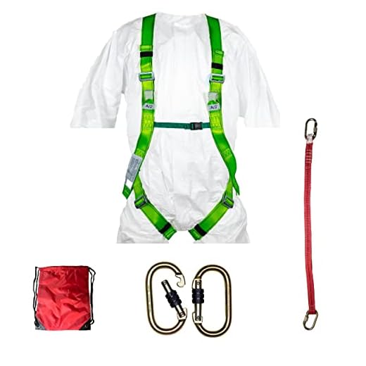 KIT COMPLETO protezione anticaduta: IMBRACATURA ANTICADUTA 2 punti di ancoraggio, CORDA SICUREZZA poliammide, SACCA VIAGGIO, MOSCHETTONI SICUREZZA, protezione personale sospensione, lavoro, alpinismo