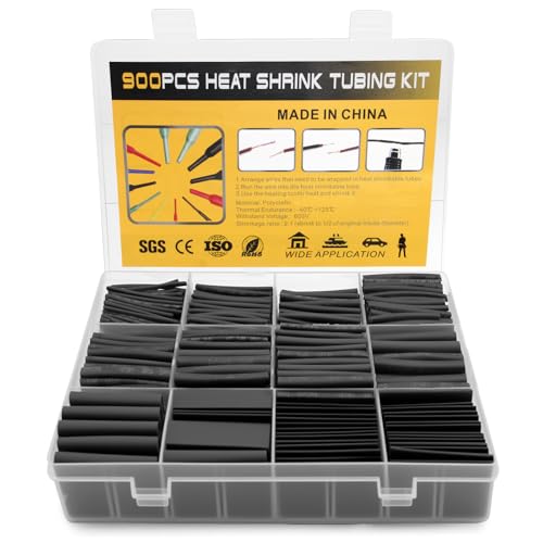 EOPUOZS 900 Stück Schrumpfschlauch Set 2:1 Wasserdicht Schrumpfschlauch Schrumpfschläuche Perfekt für Drahtverbindungen Kabel Reparaturen und Elektrische Isolierung (12 Größen)