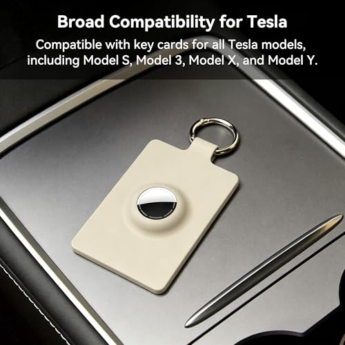 Image of Card Holder for Tesla Keycard with AirTag Slot, Soft Silicone Key Card Protective Case Cover for Tesla Model 3 Y S X Cybertruck, Key Holder with Keychain Key Rings - 1 Pack,Starlight