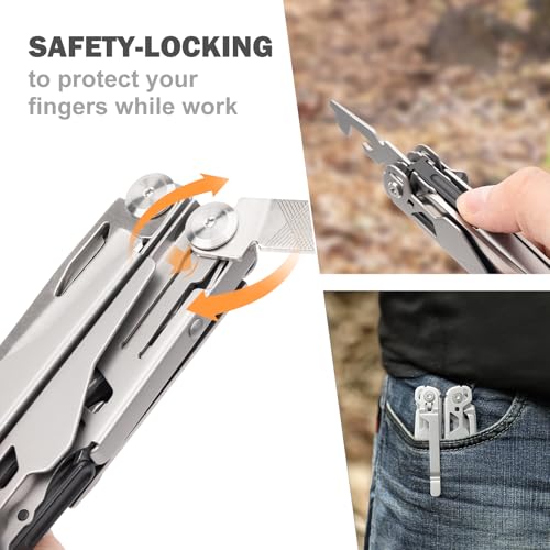 Image of PERWIN Multitool Stainless Steel Multi-Tool Pliers 22-in-1 with Safety Locking, Pocket Knife, Bottle Opener, EDC Equipment With Pocket Clip for Survival, Camping, Hunting and Hiking.