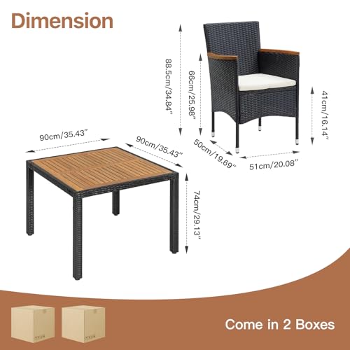 Panana 4 Seater Rattan Dining Set, Garden Table & Stackable Chairs with Acacia Wood Table Top & Cushions, All-Weather Patio Furniture for Conservatory Outdoor - Image 7