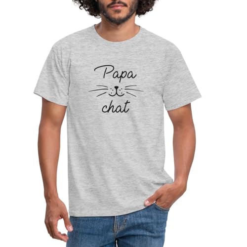 Spreadshirt Papa Chat Humoristique Idée De Cadeau T-Shirt Homme, XL, Gris chiné