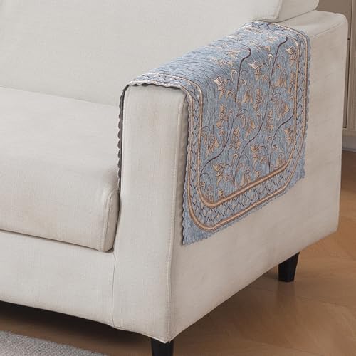 Image of HOKIPO Neel Baari Premium Chenille Jacquard Sofa Armrest Cover - 1 Pair | 'Royal Aangan Series' (IN-1006-L3*2)