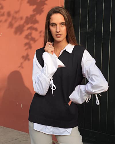 Image of TINKUY Peru Women's Alpaca Wool V-Neck Sweater Vest - Soft Knitted Pullover - Authentic Peruvian Wool - Sizes S-2XL