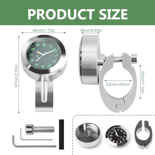 Motorrad Wasserdichte Leuchtende Uhr für Lenker - Silber, geeignet für Fahrräder, Elektrofahrzeuge und Motorräder