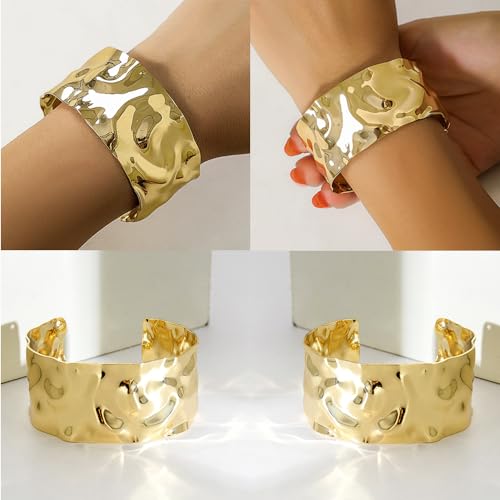 3PCS Chunky Gold Cuff Bracelets for Women Gold Statement Bangle Bracelets Set Arm Cuff Upper Arm Punk Jewelry4