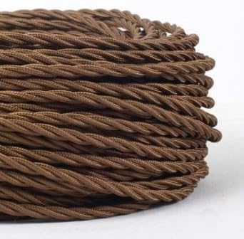 10 METERS 3 Core Brown - ANTIQUE BRAIDED TWISTED WOVEN SILK FABRIC LAMP FLEXIBLE CABLE WIRE CORD LIGHT (MLCA007METERS10)