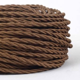 10 METERS 3 Core Brown - ANTIQUE BRAIDED TWISTED WOVEN SILK FABRIC LAMP FLEXIBLE CABLE WIRE CORD LIGHT (MLCA007METERS10)