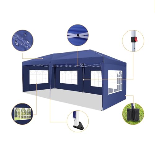 CAROMA Pop up Pavillon Partyzelt Faltpavillon 3x6m mit 6 Seitenwänden,Blau