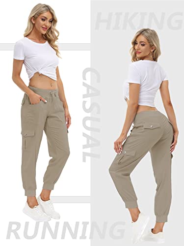 Mofiz Women's Cargo Pants Hiking Joggers Summer Lightweight Quick Dry Athletic Outdoor Sports Sweatpants Travel Casual Button Pockets Khaki 2Xl #TOP2