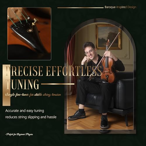 Image of AKLOT 4 /4 Full Size Violin: Ergonomic, Stable Tuning, Anti-crack Solid Wood, Premium Ebony, For Beginners, With Hard Case, Tuner, Spare Strings, Bow, Shoulder Rest, Lesson Book (VRT-SpcMB)
