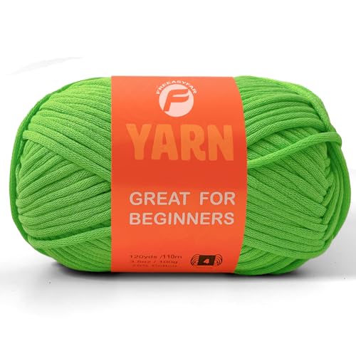 Image of 3.5Oz Beginner-Friendly Yarn for Crocheting and Knitting;Worsted-Weight Medium #4;Cotton Blend Yarn for Beginners with Easy-to-See Sitches,Great for Amigurumi DIY (Green,1 Skein)