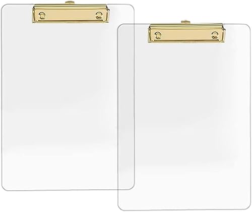 JIARI Paquete de 2 portapapeles de acrílico transparente para oficina, tamaño A4, 8.6 x 12.2 pulgadas (dorado)