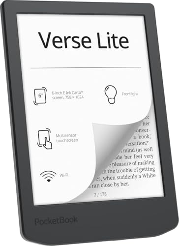 Image of PocketBook Verse Lite - 6 inch E-Ink Carta Touchscreen eReader with Frontlight | Eye-Friendly, Glare-Free Display | Wi-Fi | Supports 25 Formats incl. DRM | Compact & Lightweight