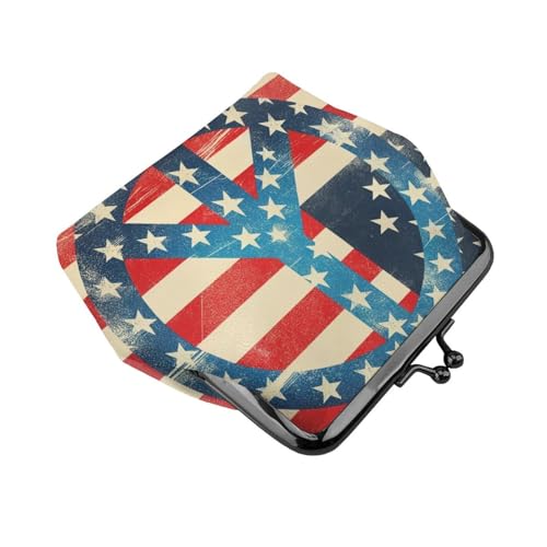 Pu Leather Buckle Coin Purse American-Flag-Peace-Sign Girls Kiss-Lock Change Purse Wallets3