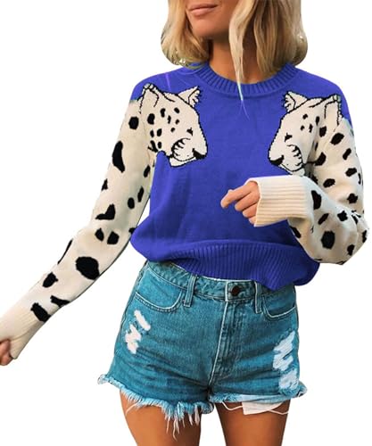 Image of Angashion Women's Sweaters Casual Floral Printed Patchwork Long Sleeves Knitted Pullover Cropped Sweater Tops