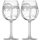 Rolf Glass Palm Tree Balloon Wine Glass | 18oz Red Wine Glasses | Lead-Free, Diamond-Wheel Engraved Crystal Glass | Coastal Palm Tree Design| Made in the USA | Set of 2