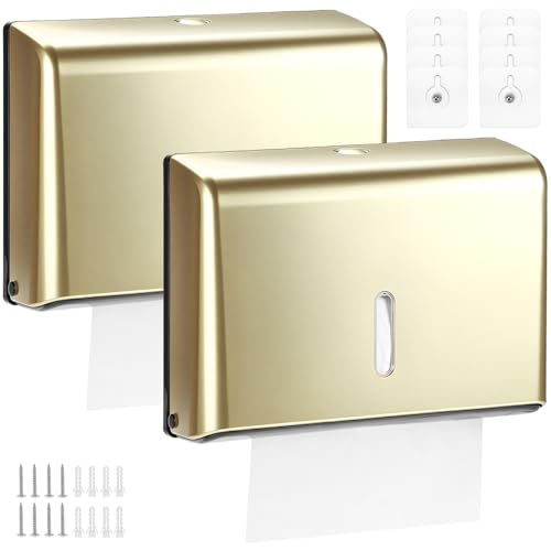 QWORK Paper Towel Dispenser Wall Mount 2 Pack Gold Spray Paint Multifold Hand Towel Dispenser Tri-fold Commercial Hand Towel Dispenser